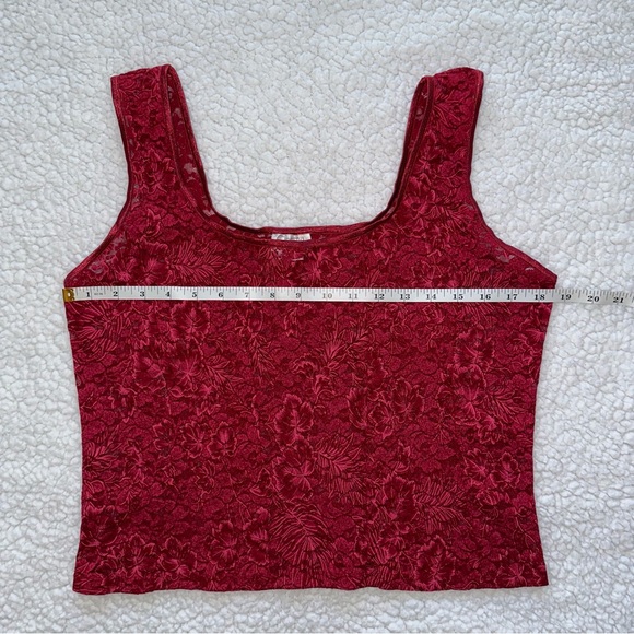 VTG lace corset style red floral stretch tank top sheer vintage vamp lingerie S - Picture 6 of 7